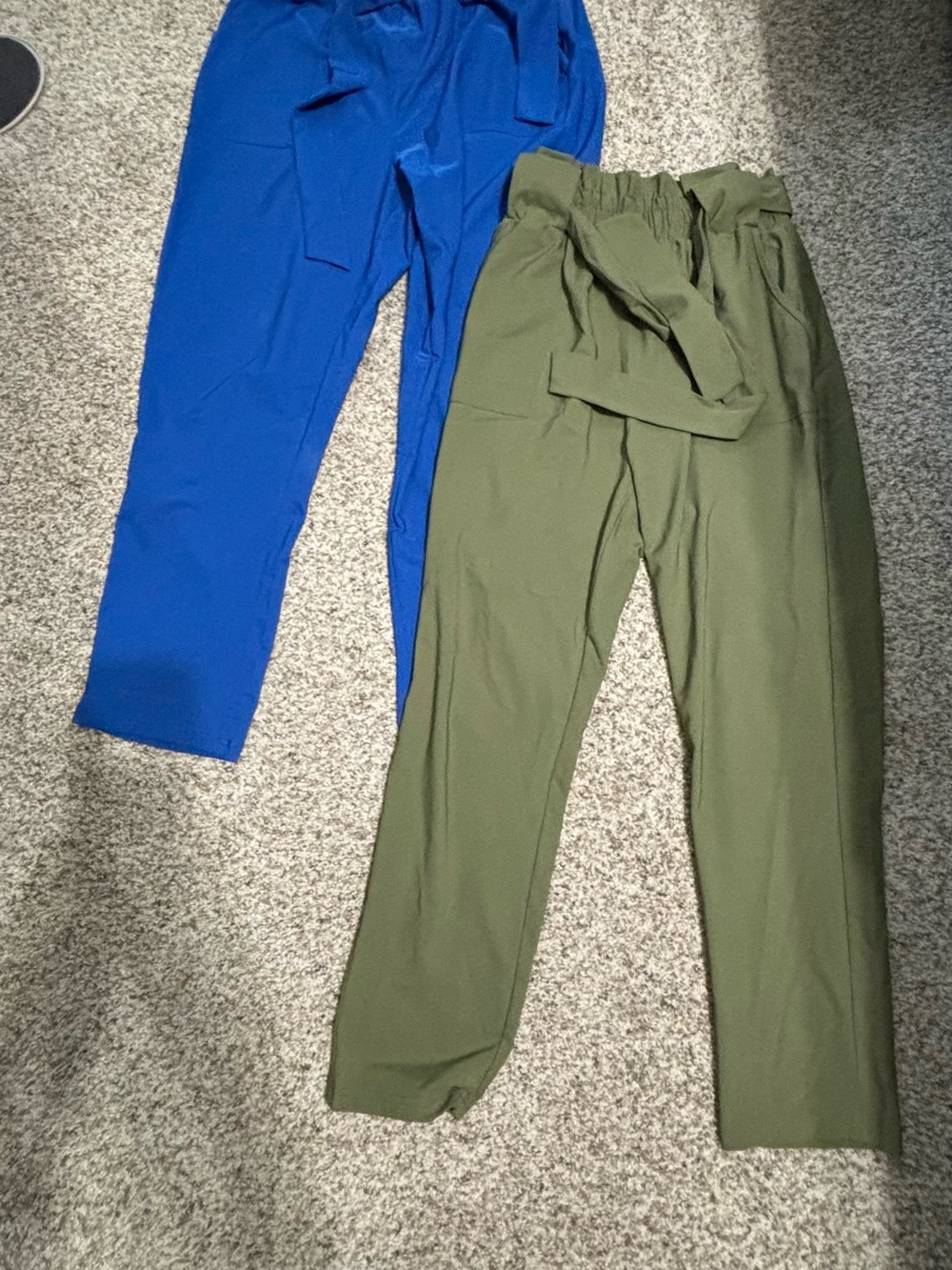 Grace Karin Olive Green and Royal Blue Paperbag Waist Trousers Duo